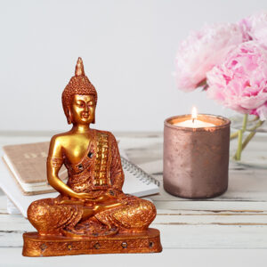 Meditation Buddha Showpiece for Home Decor (Red & Golden) Polyresin - 9.5 Inch