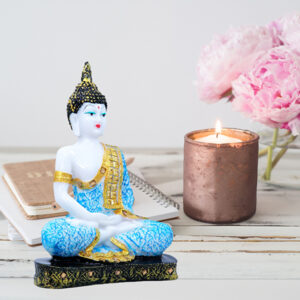 Meditation Buddha Showpiece for Home Decor (Sky Blue & White) Marble - 9.5 Inch