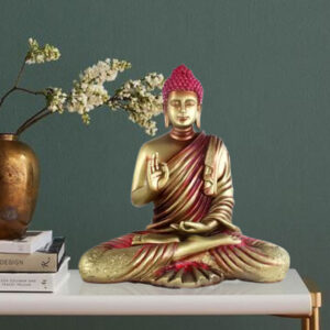 Meditation Big Buddha Showpiece for Home Decor (Golden & Red) Polyresin - 15 Inch