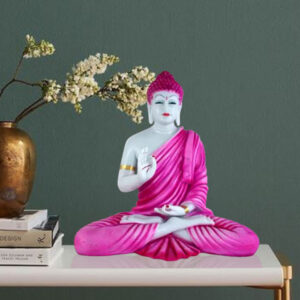 Meditation Big Buddha Showpiece for Home Decor (Pink & White) Marble - 15 Inch
