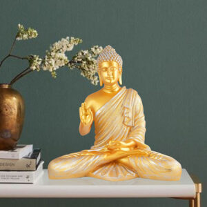 Meditation Big Buddha Showpiece for Home Decor (Golden & Silver) Polyresin - 15 Inch