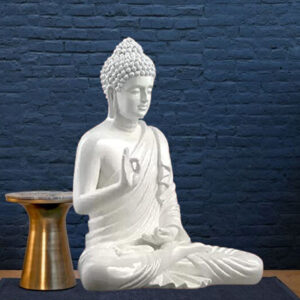 Meditation Big Buddha Showpiece for Home Decor (White) Marble - 15 Inch