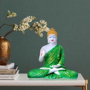 Meditation Big Buddha Showpiece for Home Decor (Green) Marble - 15 Inch