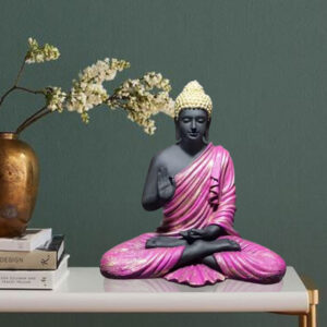 Meditation Big Buddha Showpiece for Home Decor (Pink & Black) Polyresin - 15 Inch