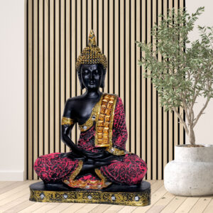 Meditation Buddha Showpiece for Home Decor (Pink & Black) Polyresin - 9.5 Inch