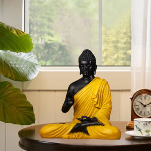 Meditation Big Buddha Showpiece for Home Decor (Yellow & Black) Polyresin - 15 Inch