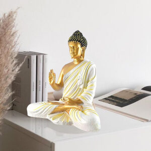 Meditation Big Buddha Showpiece for Home Decor (Golden & White) Polyresin - 15 Inch