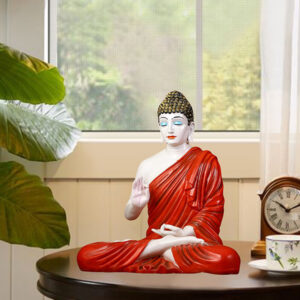 Meditation Big Buddha Showpiece for Home Decor (Red & White) Marble - 15 Inch