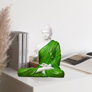 Meditation Big Buddha Showpiece for Home Decor (Green & White) Marble - 15 Inch