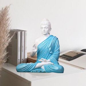 Meditation Big Buddha Showpiece for Home Decor (Blue & White) Marble - 15 Inch