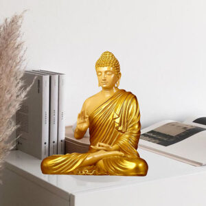 Meditation Big Buddha Showpiece for Home Decor (Golden & Cream) Polyresin - 15 Inch