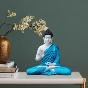 Meditation Big Buddha Showpiece for Home Decor (Blue & White) Marble - 15 Inch