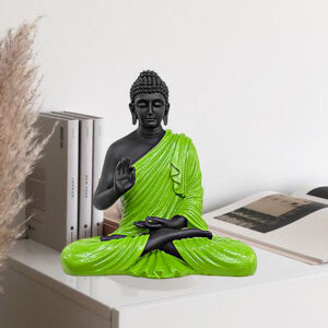 Meditation Big Buddha Showpiece for Home Decor (Green & Black) Polyresin - 15 Inch