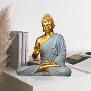 Meditation Big Buddha Showpiece for Home Decor (Grey & Golden) Polyresin - 15 Inch