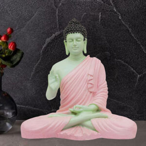 Meditation Big Buddha Showpiece for Home Decor (Pink & Green) Polyresin - 15 Inch