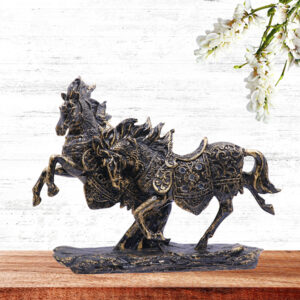 Running Two Horse Showpiece for Home Decor (Antique) Polyresin – 9.5 Inch
