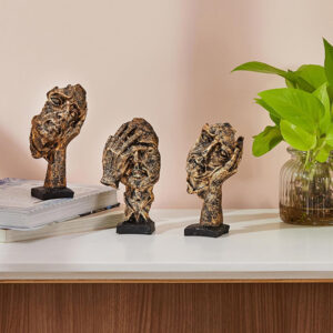 Antique Human Face Showpiece for Home Decor, Set of 3 (Antique Gold) Polyresin – 6 Inch