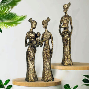 African Lady Showpiece for Home Decor, Set of 3 (Antique) Polyresin – 7.5 Inch