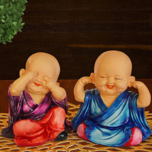 Baby Monk Buddha Idol Showpiece for Home Decor, Set of 2 (Multicolor) Polyresin – 5.5 Inch