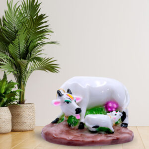 Cow & Calf Showpiece for Home Decor (White) Marble – 3 Inch