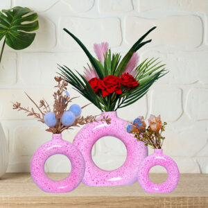 Donut-Shaped Flower Vases for Home Decor, Set of 3 (Pink) Polyresin – 8 Inch