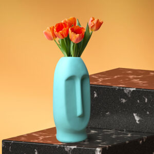Human Face Flower Vases for Home Decor (Green) Polyresin – 9.5 Inch