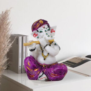 Musician Flute Ganesha Idol Showpiece (Purple) Marble - 4 Inch