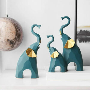 Elephant Showpiece for Home Decor, Set of 3 (Green) Polyresin – 7.5 Inch