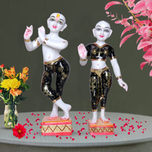 Jugal Jodi Radha & Krishna Idol Showpiece for Home Decor (Black) Golden Foil Work | Marble - 18 Inch