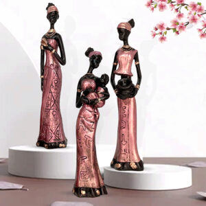 African Lady Showpiece for Home Decor, Set of 3 (Red & Black) Polyresin – 7.5 Inch