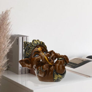 Playing Ganesha Idol Showpiece for Home Decor (Brown) Polyresin - 4 Inch