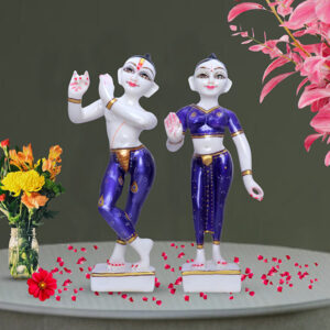 Jugal Jodi Radha & Krishna Idol Showpiece for Home Decor (Blue) Golden Foil Work | Marble - 15 Inch