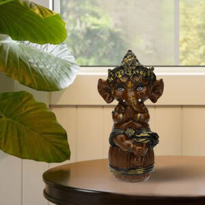 Musician Ganesha Idol Showpiece for Home Decor (Brown) Polyresin - 6 Inch
