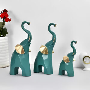 Elephant Showpiece for Home Decor, Set of 3 (Green) Polyresin – 7.5 Inch