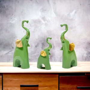 Elephant Showpiece for Home Decor, Set of 3 (Green) Polyresin – 7.5 Inch