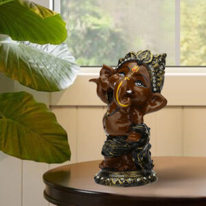 Dancing Ganesha Idol Showpiece for Home Decor (Brown) Polyresin - 5.5 Inch
