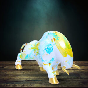 Bull Showpiece for Home Decor (Multicolor) Marble - 7 Inch