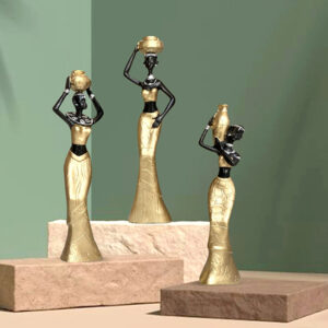 African Lady Showpiece for Home Decor, Set of 3 (Golden) Polyresin – 6 Inch