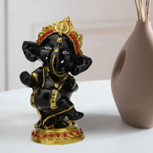 Dancing Ganesha Idol Showpiece for Home Decor (Black) Polyresin - 5.5 Inch