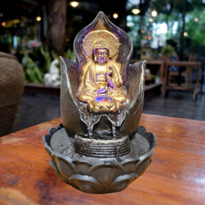Buddha Water Fountain Showpiece for Home Decor (Black & Golden) Polyresin – 15 Inch