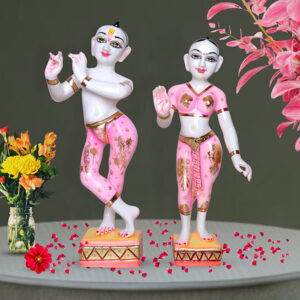 Jugal Jodi Radha & Krishna Idol Showpiece for Home Decor (Pink) Golden Foil | Marble - 18 Inch
