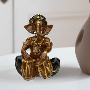 Musician Tabla Ganesha Idol Showpiece (Brown & Black) Polyresin - 4 Inch
