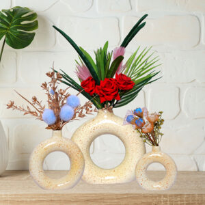 Donut-Shaped Flower Vases for Home Decor, Set of 3 (Light Yellow) Polyresin – 8 Inch