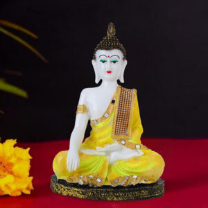 Hand Down Buddha Showpiece for Home Decor (Yellow) Marble - 10.5 Inch