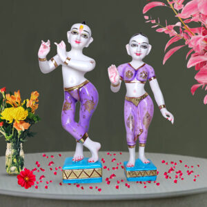 Jugal Jodi Radha & Krishna Idol Showpiece for Home Decor (Purple) Golden Foil | Marble - 18 Inch