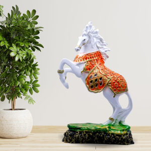 Antique Hand Lifting Horse Showpiece for Home Decor (Orange) Polyresin – 9 Inch