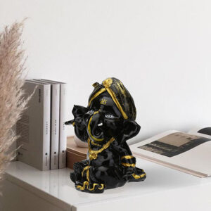 Playing Ganesha Idol Showpiece for Home Decor (Black) Polyresin - 4 Inch