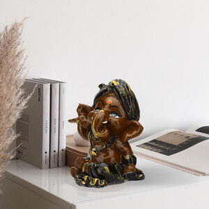 Playing Ganesha Idol Showpiece for Home Decor (Brown) Polyresin - 4 Inch