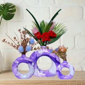 Donut-Shaped Flower Vases for Home Decor, Set of 3 (Purple) Polyresin – 8 Inch