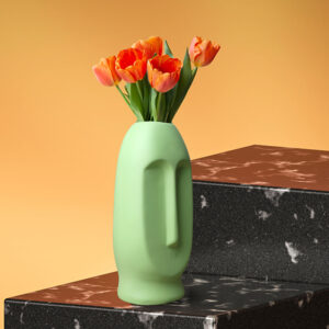 Human Face Flower Vases for Home Decor (Parrot Green) Polyresin – 9.5 Inch